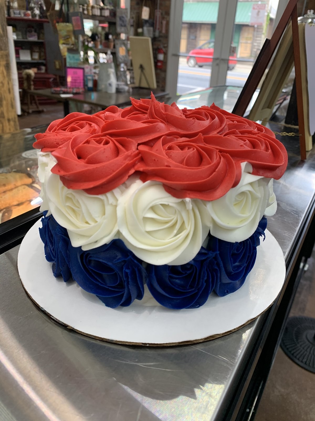 Red, white and blue cake